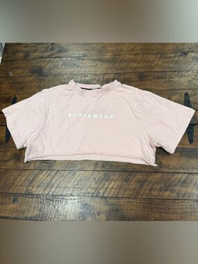 Ryderwear Blush Pink Cropped Tee with Vertical Logo